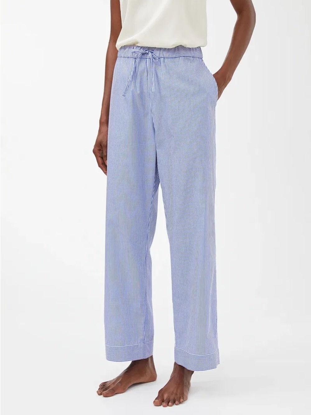 Arket Cotton Light Blue Pinstripe Wide-Leg Drawstring Pants